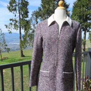 Maje Riberty Jaquard Size US  M-L / UK 3 Midlength Tweed Jacket Red Black White